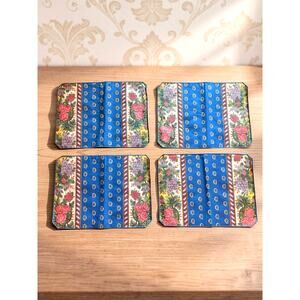 Vintage Floral Placemats Set of 4 Blue Pink Roses French Country Cottage 17x12